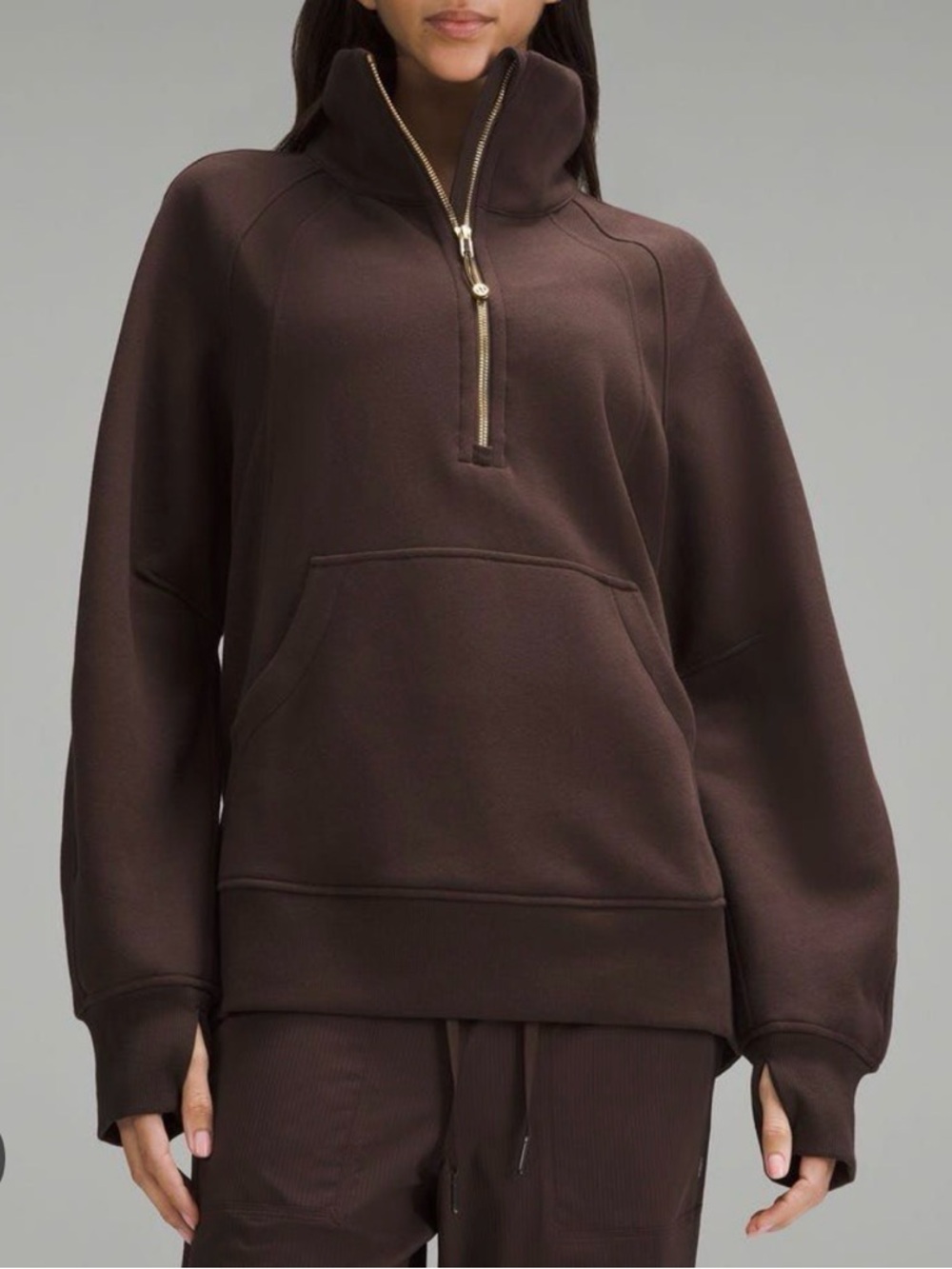 lululemon athletica espresso and gold funnel neck quarter zip sweatshirt
